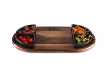Load image into Gallery viewer, Charcuterie / Serving Tray w/ 4 Triangular Ceramic Bowls