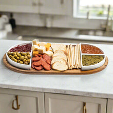 Load image into Gallery viewer, Charcuterie / Serving Tray w/ 4 Triangular Ceramic Bowls