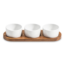 Charger l'image dans la galerie, Ensemble de service pour condiments - 3 bols en céramique avec couvercles - 33 x 9,5 cm