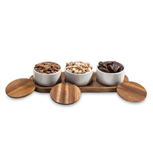 Charger l'image dans la galerie, Ensemble de service pour condiments - 3 bols en céramique avec couvercles - 33 x 9,5 cm