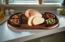 Load image into Gallery viewer, Charcuterie / Serving Tray w/ 4 Triangular Ceramic Bowls
