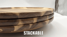 Заредете изображение във визуализатора на галерията – Zavis Green Acacia Wood Round Stackable Plate / Platter 8"  | Dishwasher Safe
